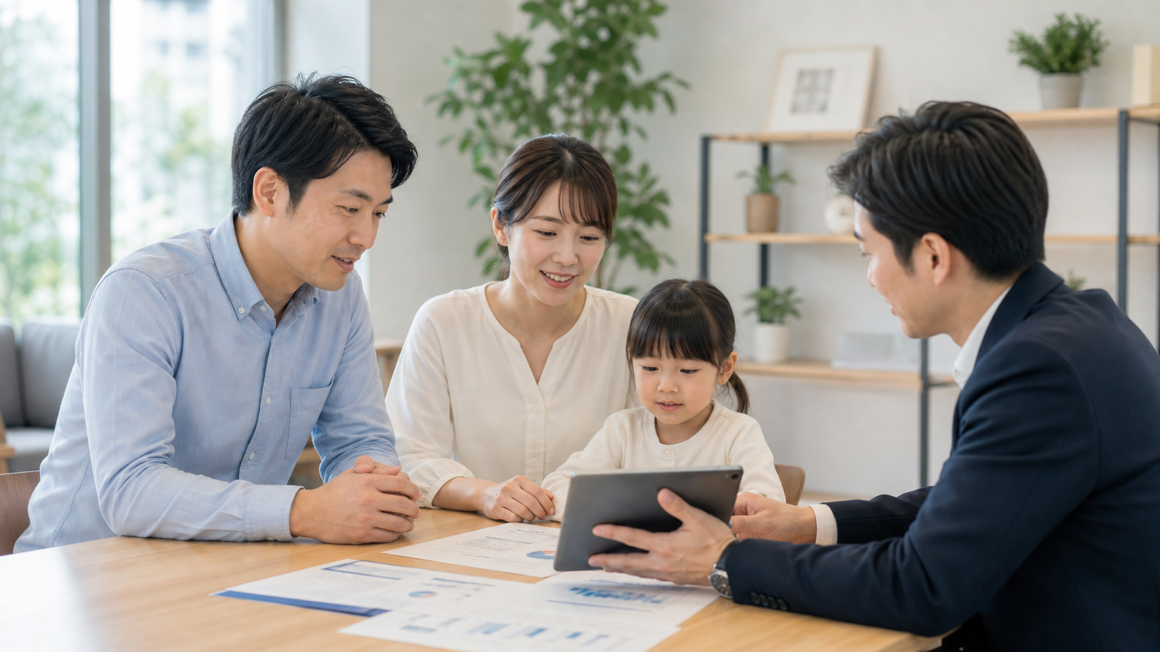 家族で生命保険の相談を受けているイメージ